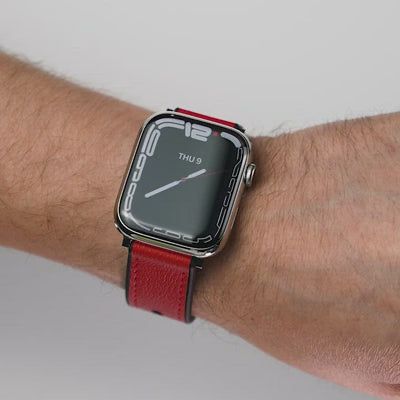 Red & Black Leather & Silicone Strap for Apple Watch