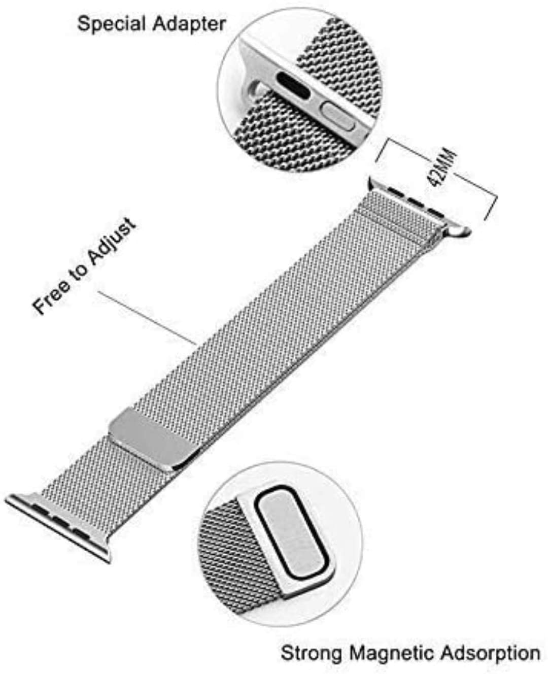 Silver Magnetic Stainless Steel Strap for Apple Watch