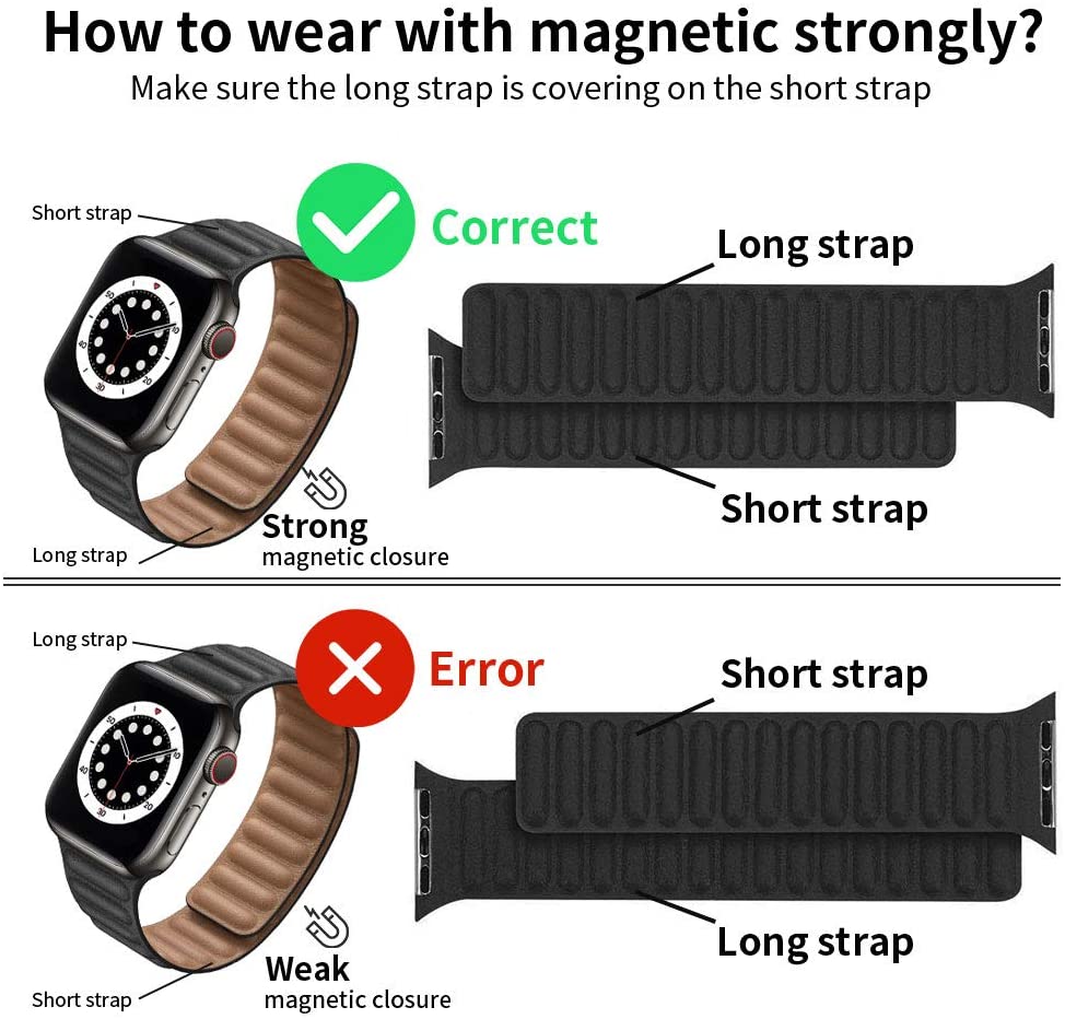 Black & Brown Magnetic Leather Strap for Apple Watch