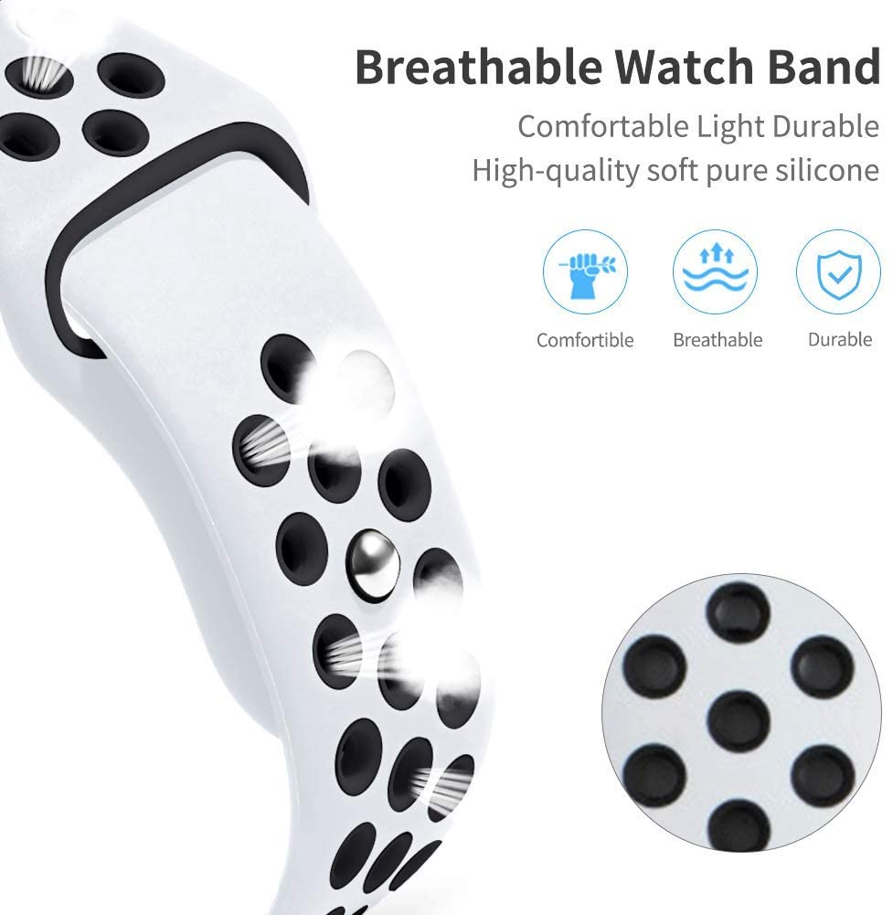 White & Black Silicone Sport Strap for Apple Watch