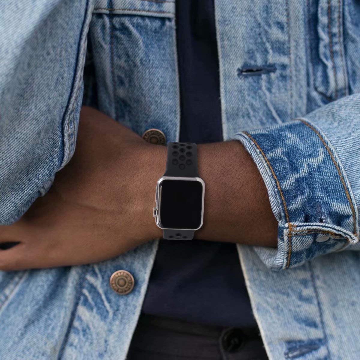 Black Silicone Sport Strap for Apple Watch