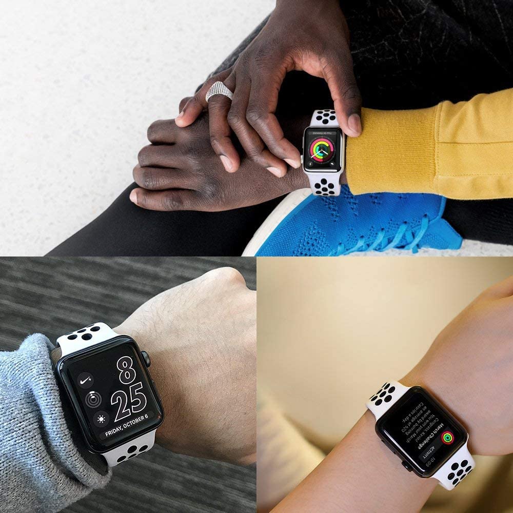 White & Black Silicone Sport Strap for Apple Watch