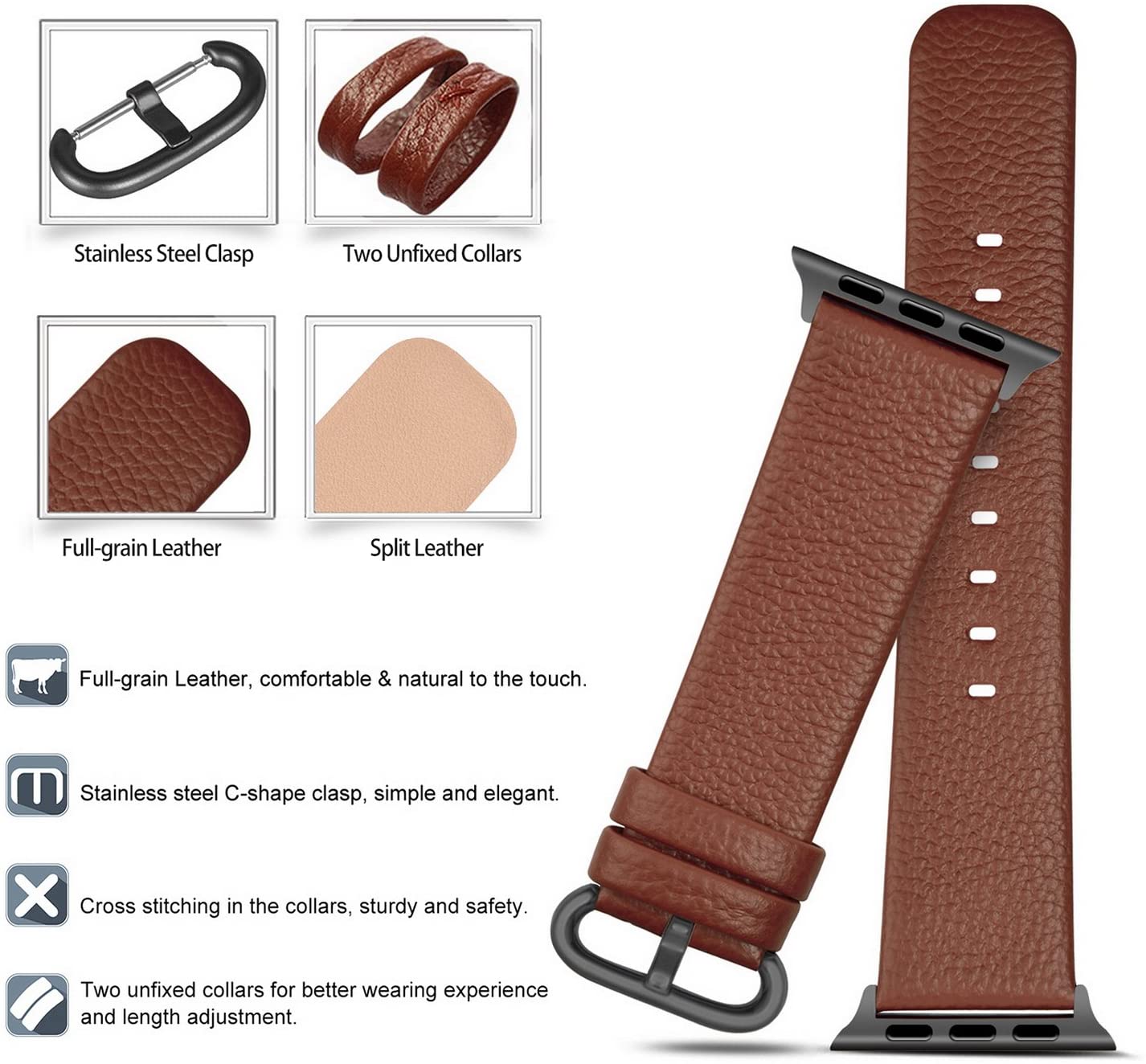 Brown Leather Strap for Apple Watch