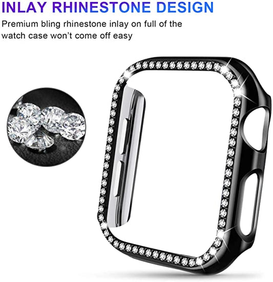 Apple Watch Black Bumper Case with 9H Tempered Glass & Shiny Diamond Frame