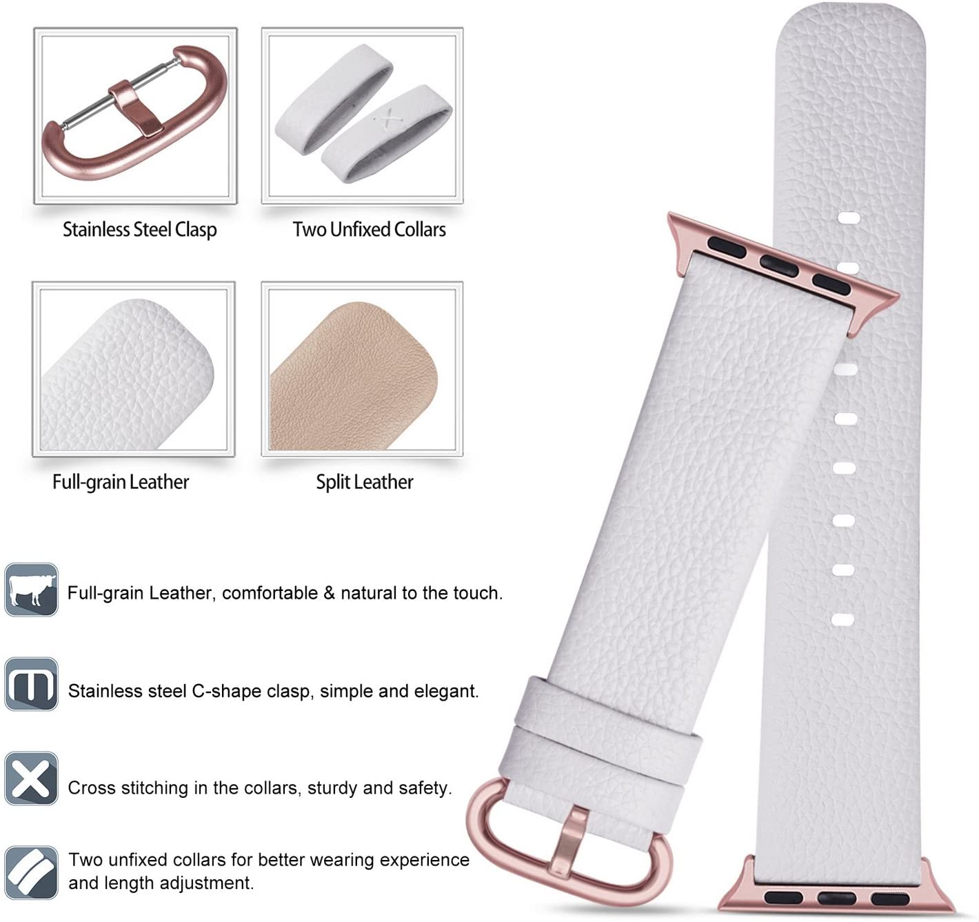 White Leather Strap for Apple Watch