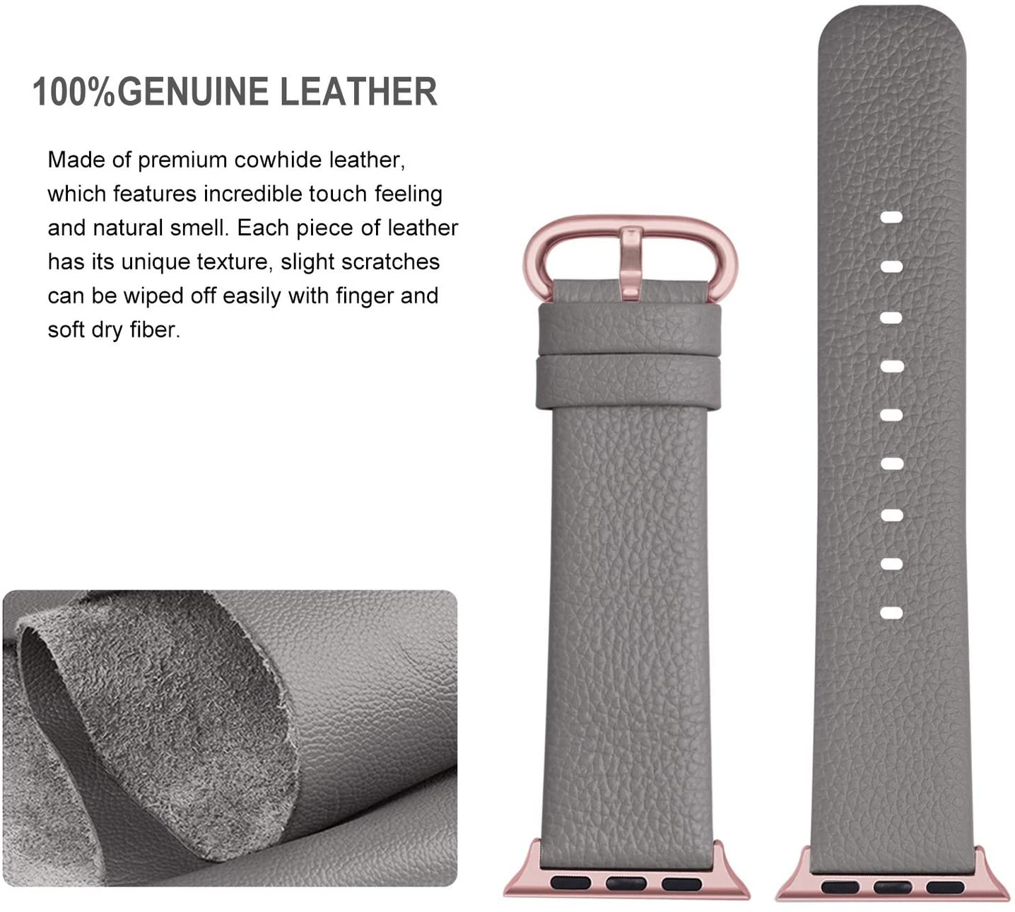 Grey Leather Strap for Apple Watch