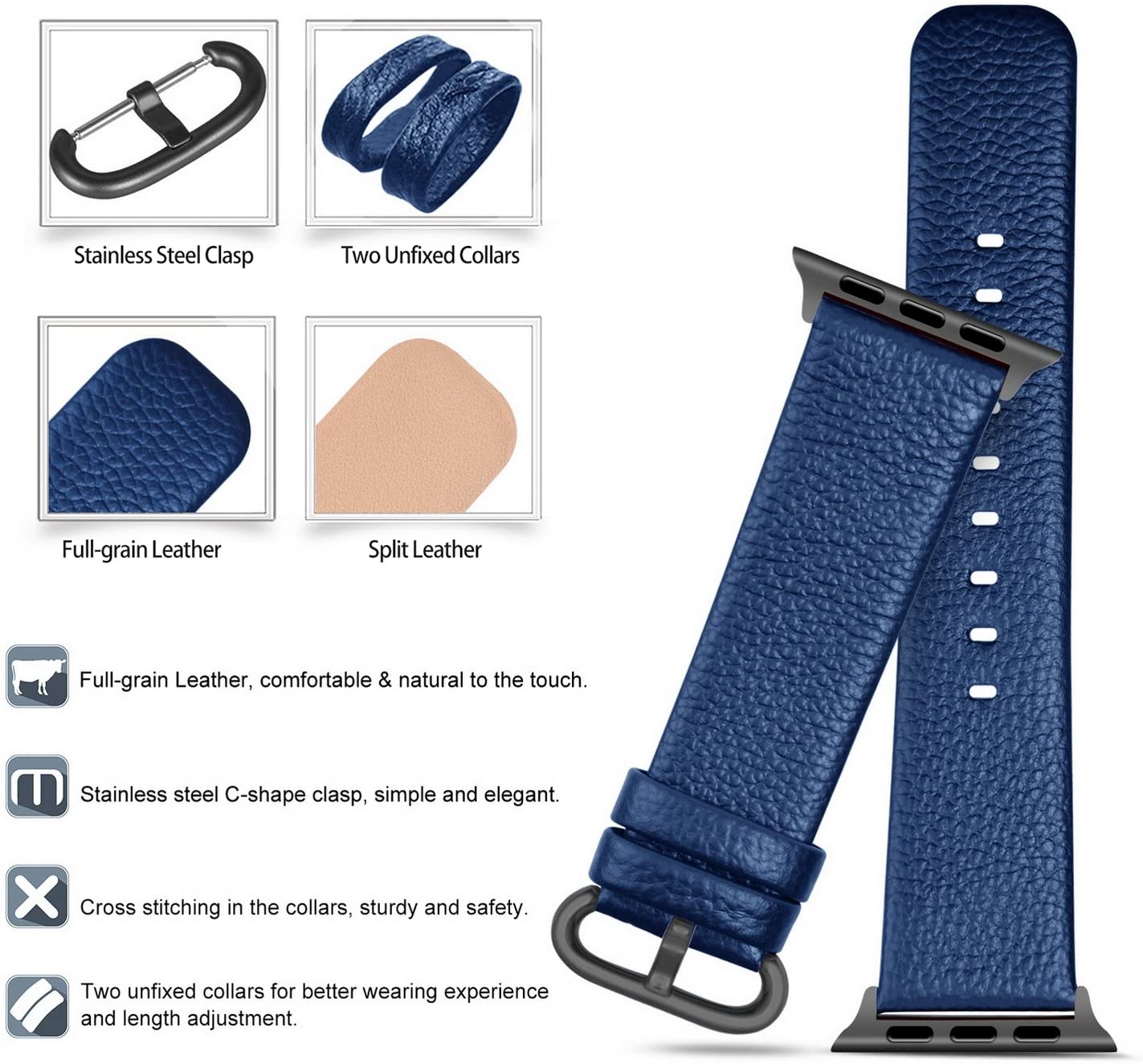 Dark Blue Leather Strap for Apple Watch