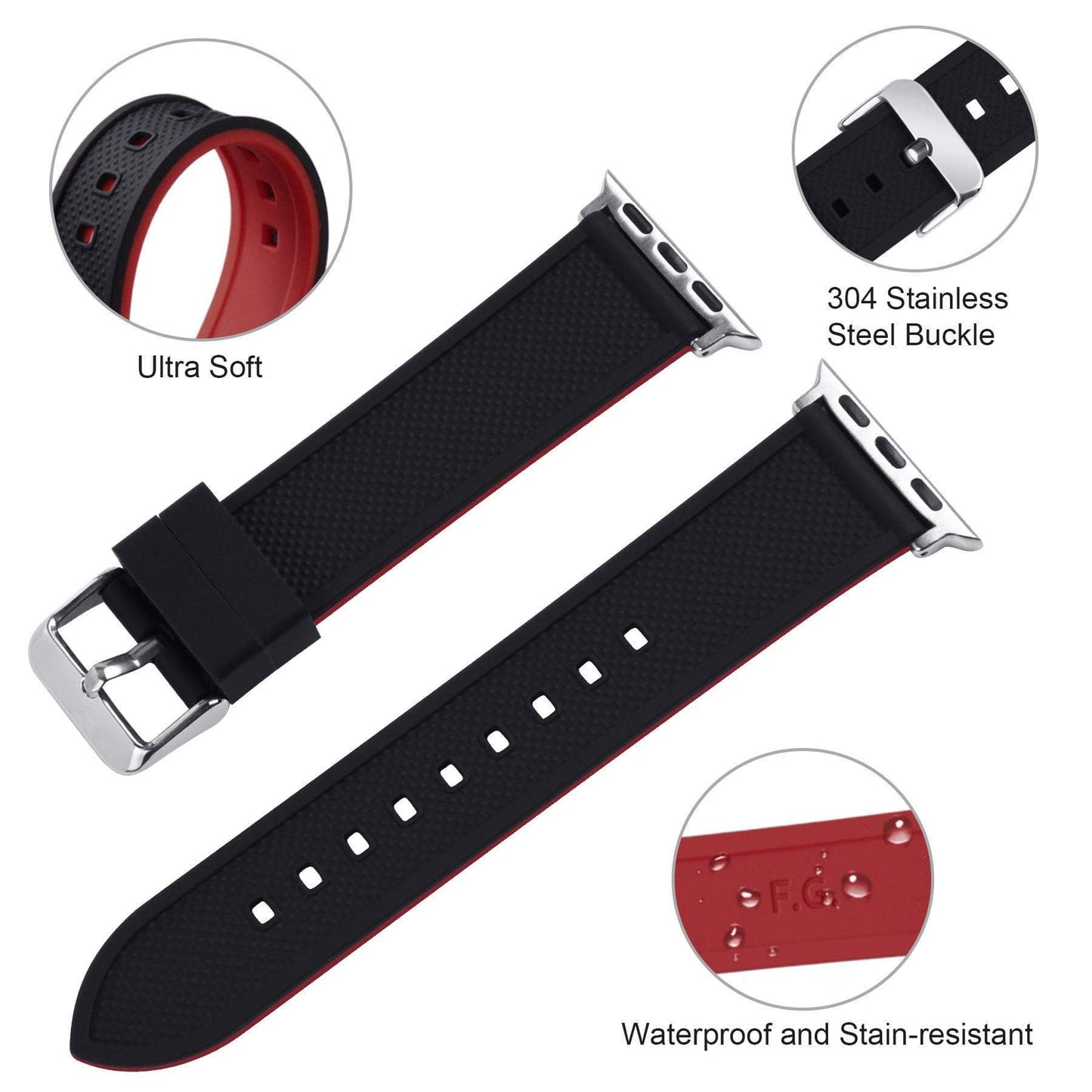 Black & Red Silicone Strap for Apple Watch