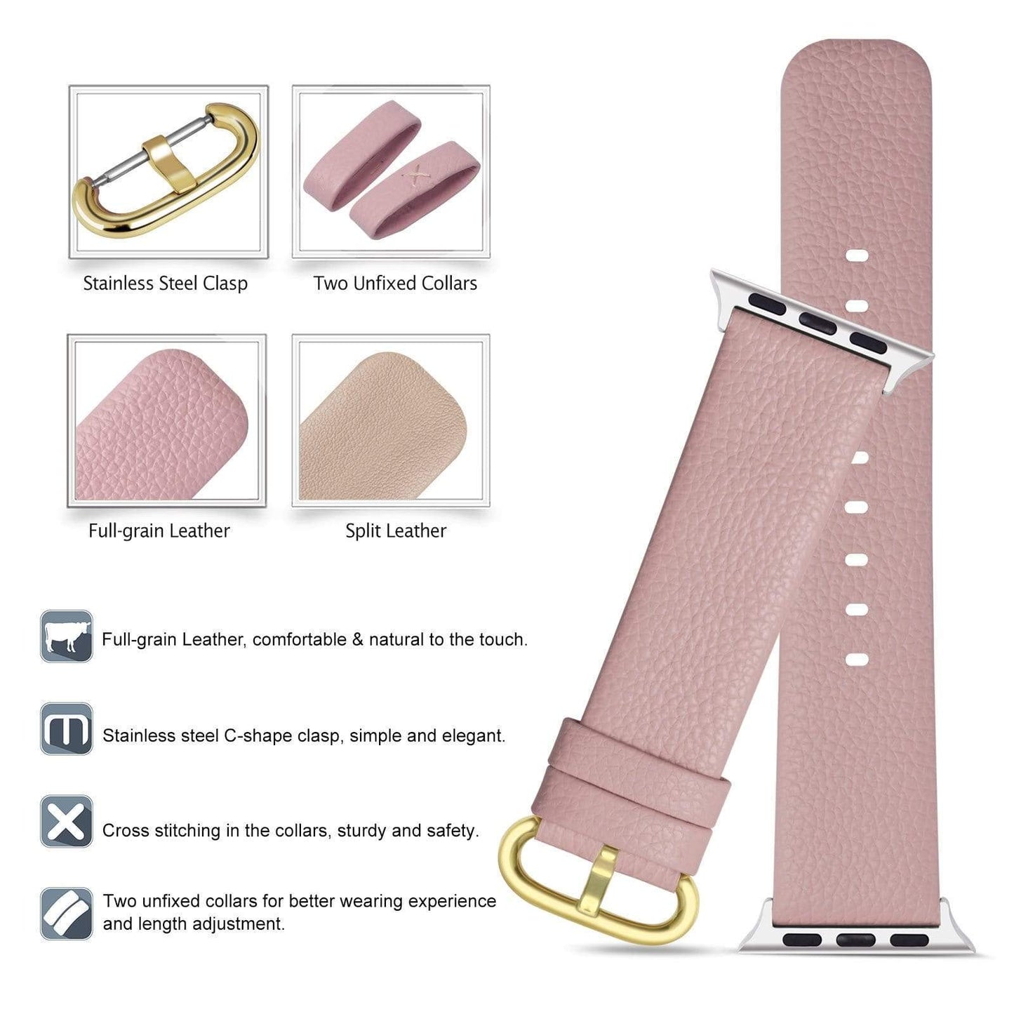 Pink Leather Strap for Apple Watch