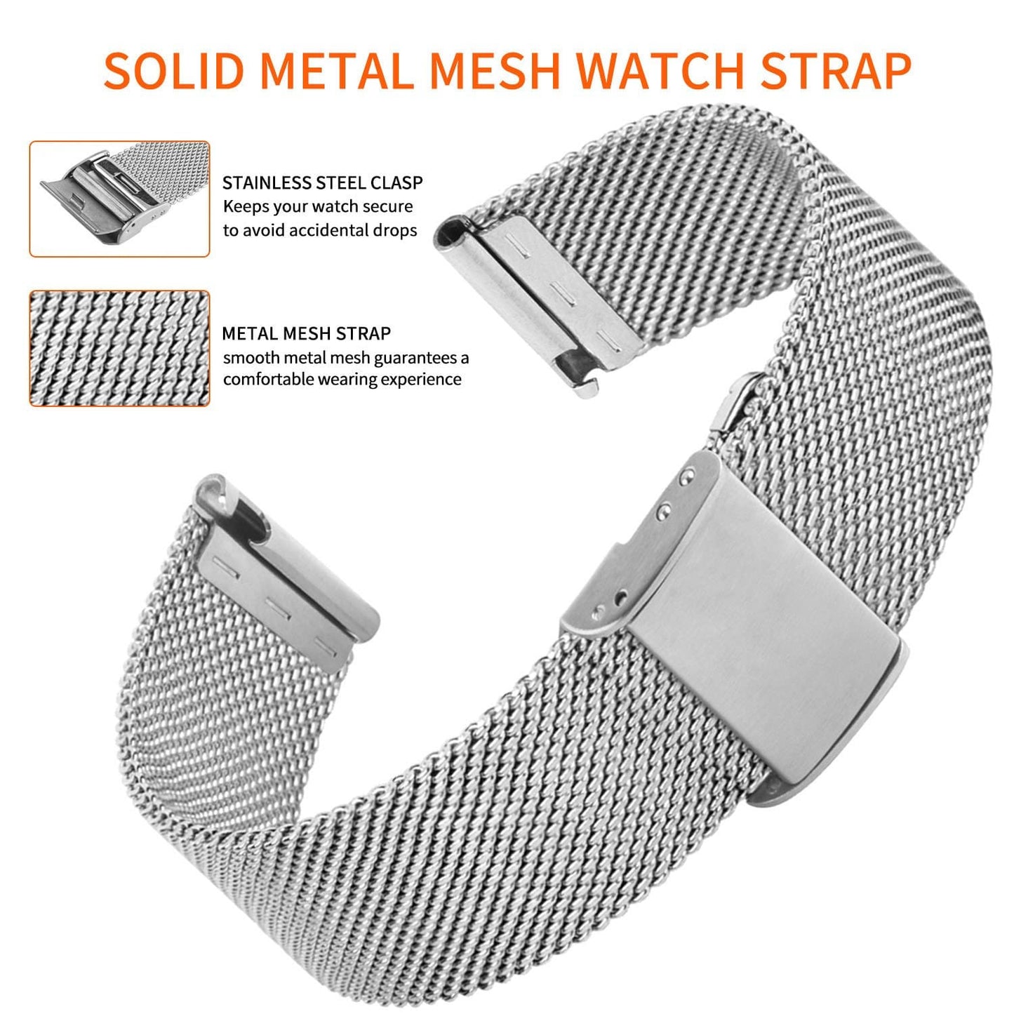 Silver Stainless Steel Strap with Clasp for Apple Watch