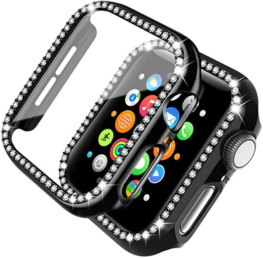 Apple Watch Black Bumper Case with 9H Tempered Glass & Shiny Diamond Frame