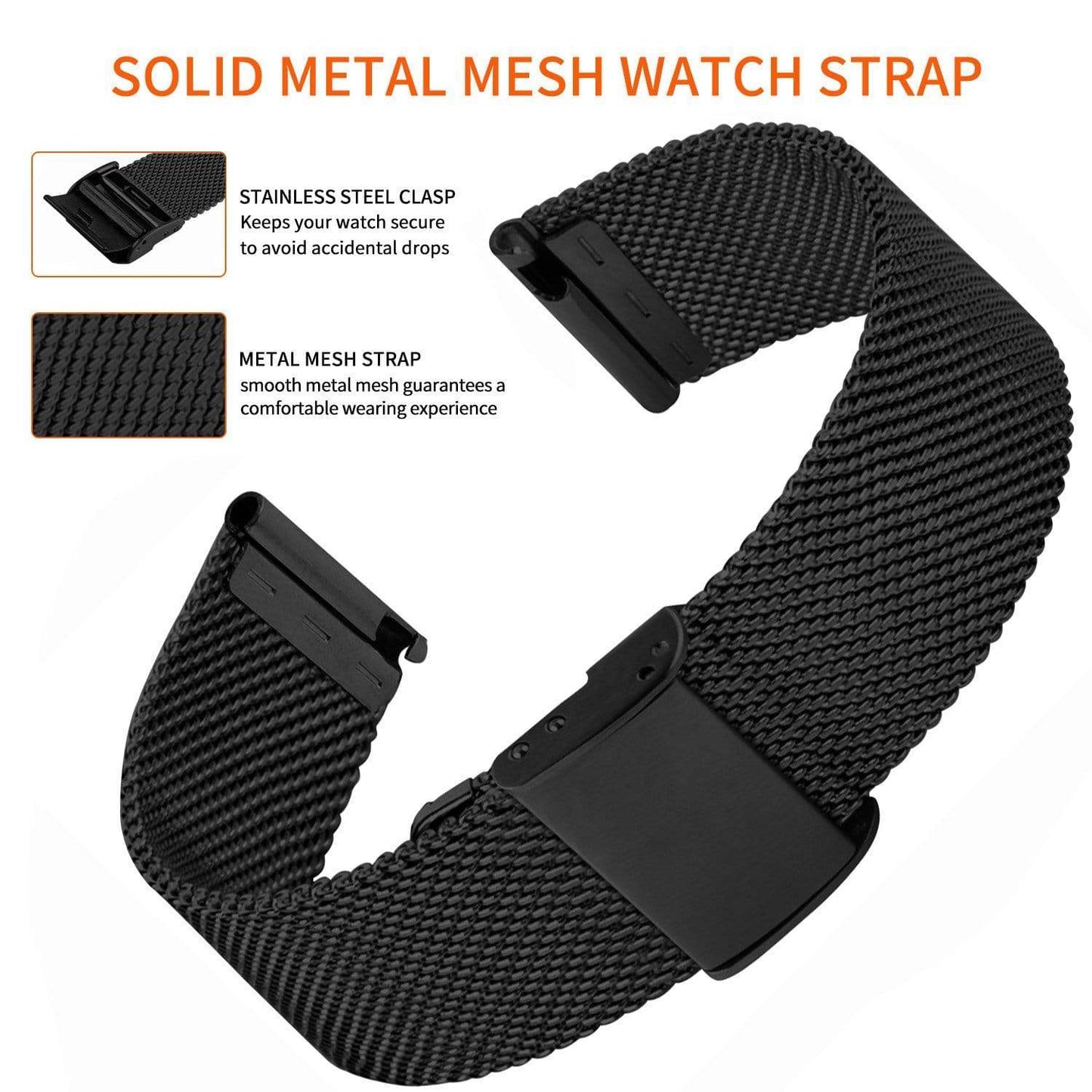 Black Stainless Steel Strap with Clasp for Apple Watch