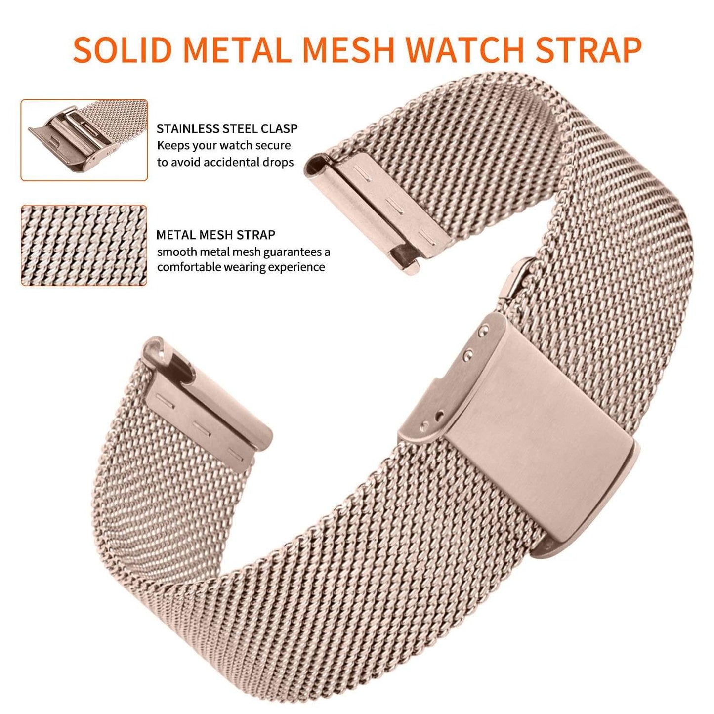 Rose Gold Stainless Steel Strap with Clasp for Apple Watch